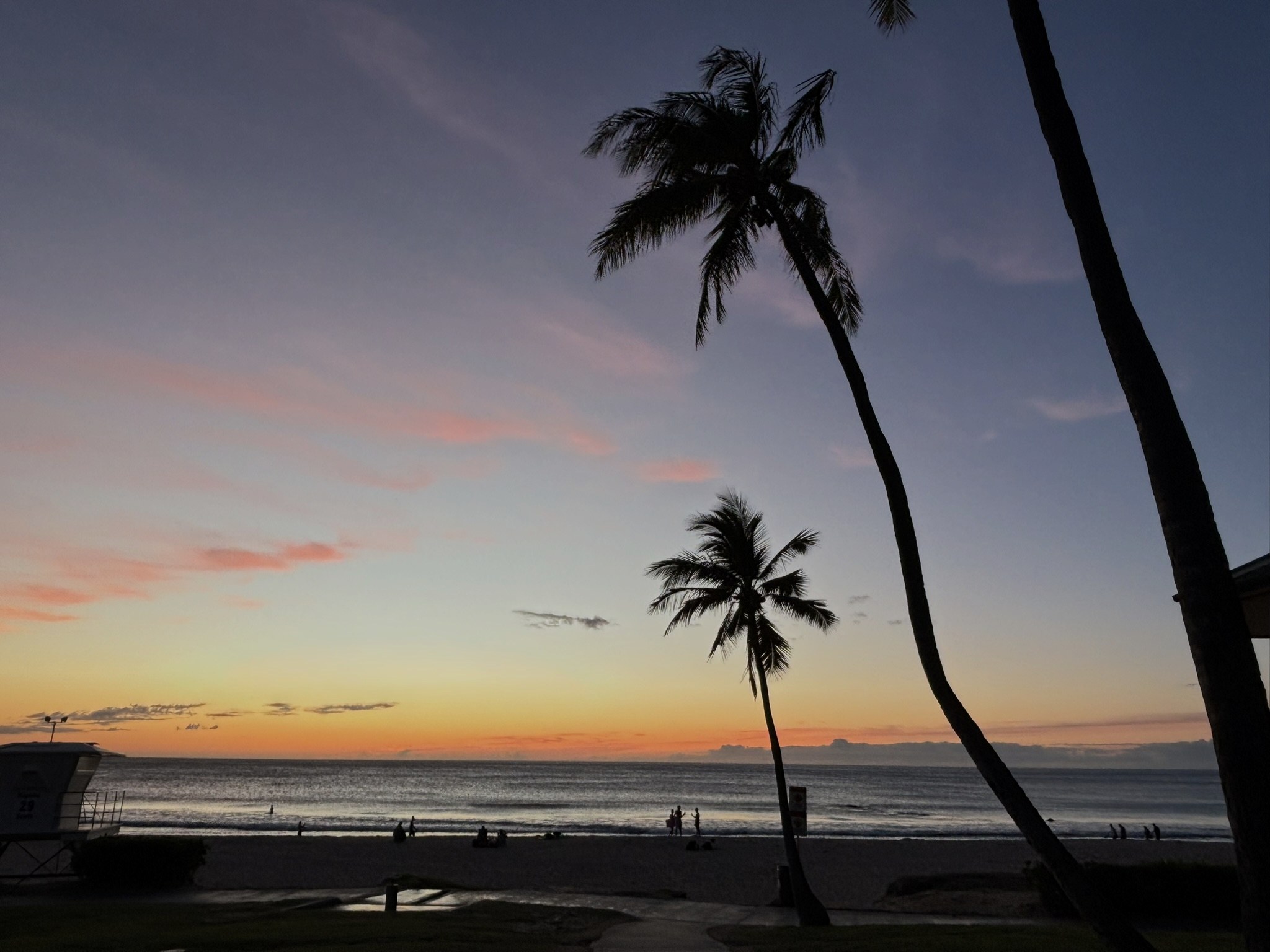 Sunset with palm silhouettes at Hapuna Beach