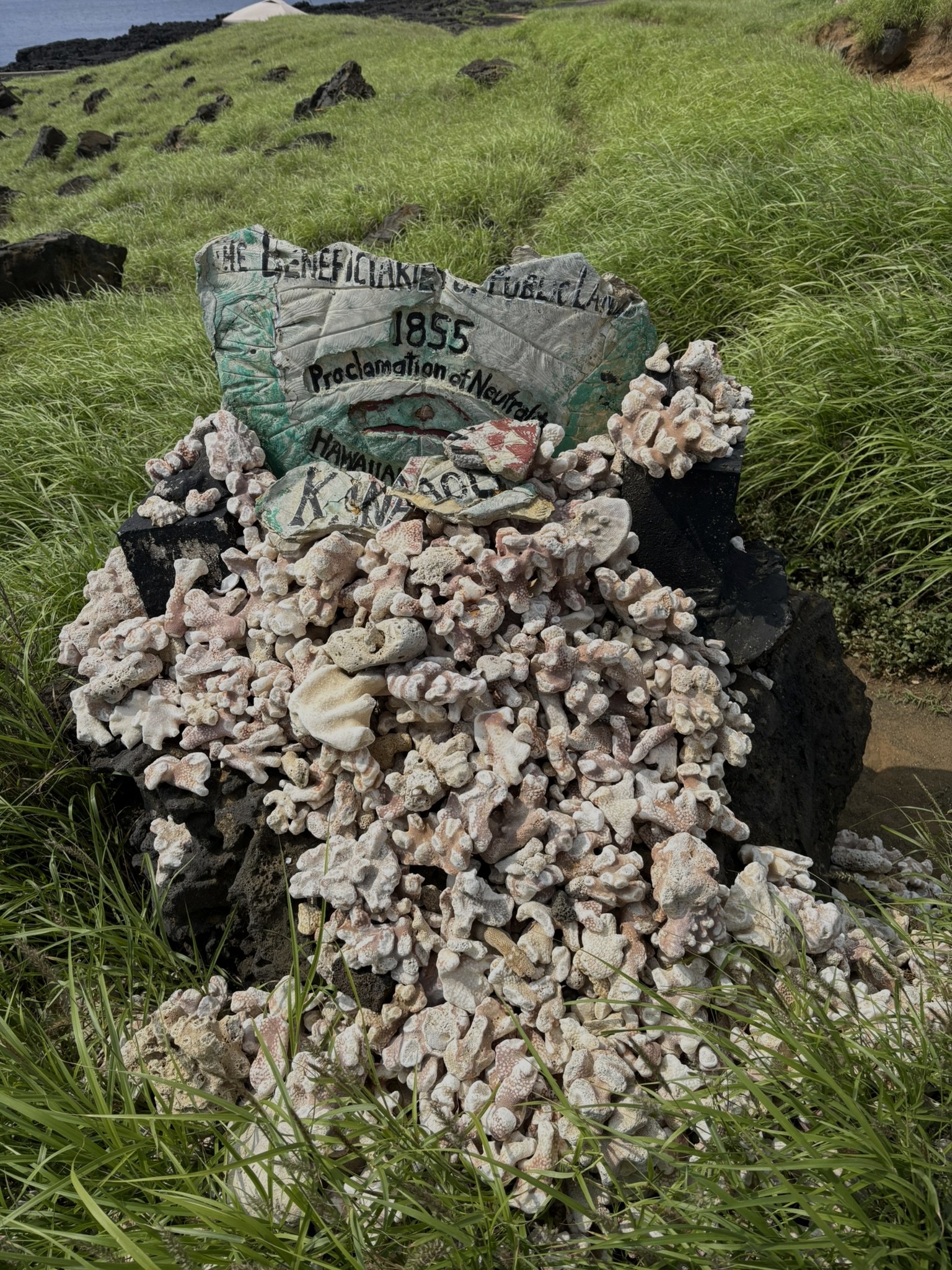 Coral-covered monument at South Point